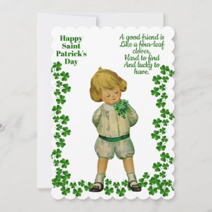 Tarjeta Festiva Vintage Boy Saint Patricks Day Luck Shamrock Green