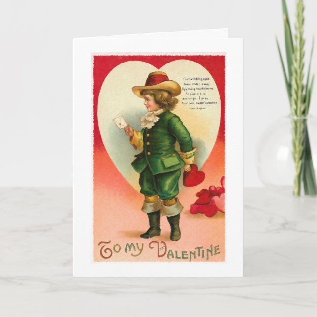 Tarjeta Festiva Vintage Boy with Heart (Anverso)