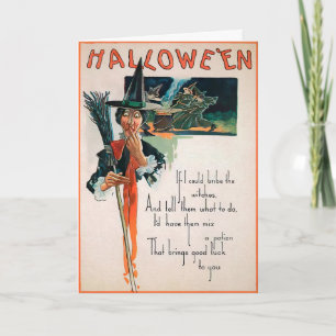 Tarjeta Festiva Vintage Broom Witch Poem Halloween Card