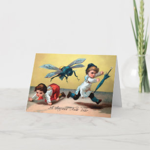 Tarjeta Festiva Vintage Bug Holiday Card