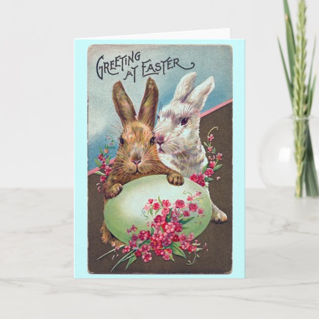 Tarjeta Festiva Vintage Bunnies Easter Greeting Card (Anverso)