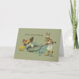 Tarjeta Festiva Vintage Bunny And Chicken Easter Greet Card