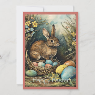 Tarjeta Festiva Vintage Bunny Easter Eggs Forest