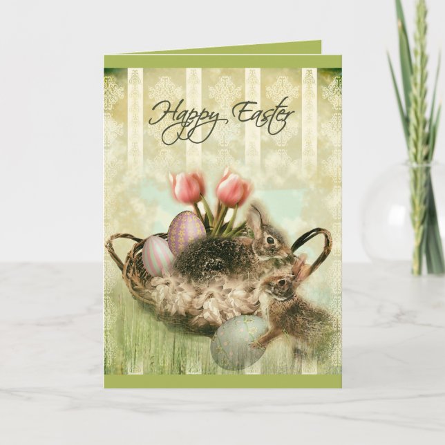 Tarjeta Festiva Vintage Bunny Easter Greet (Anverso)