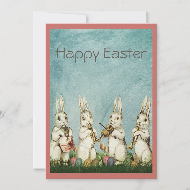 Tarjeta Festiva Vintage Bunny Easter Music Band (Anverso)