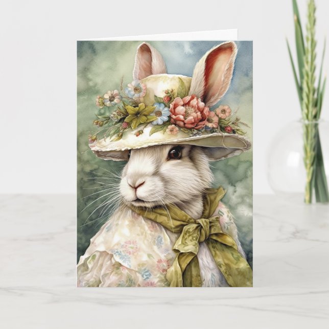 Tarjeta Festiva Vintage Bunny Happy Easter (Anverso)