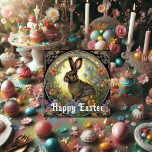 Tarjeta Festiva Vintage Bunny Happy Easter Greetings