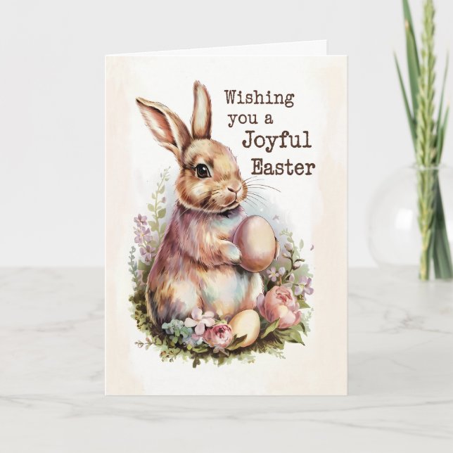 Tarjeta Festiva Vintage Bunny Joyful Easter (Anverso)