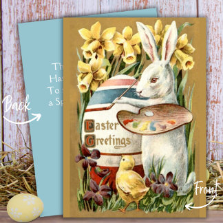 Tarjeta Festiva Vintage Bunny Painting Egg Personalizado Easter Gr