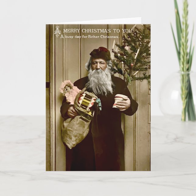 Tarjeta Festiva Vintage Busy Papá Noel (Anverso)