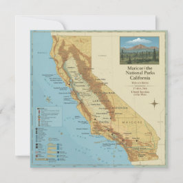 Tarjeta Festiva Vintage California National Parks Map Art