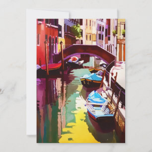 Tarjeta Festiva Vintage Canal Bridge Venice Travel Watercolor