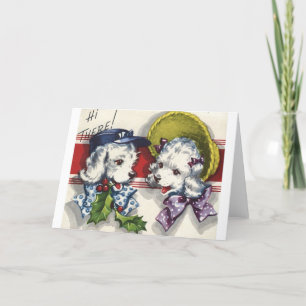 Tarjeta Festiva Vintage - Caniches Blancos de Navidad,