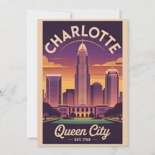 Tarjeta Festiva Vintage Charlotte Carolina del Norte Queen City Re