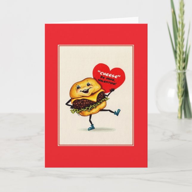 Tarjeta Festiva Vintage Cheeseburger Valentcard (Anverso)