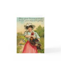 Vintage Chica de Acción de Gracias Saludo