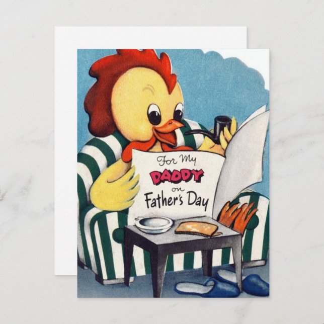 Tarjeta Festiva Vintage Chickens Day For Daddy (Anverso / Reverso)