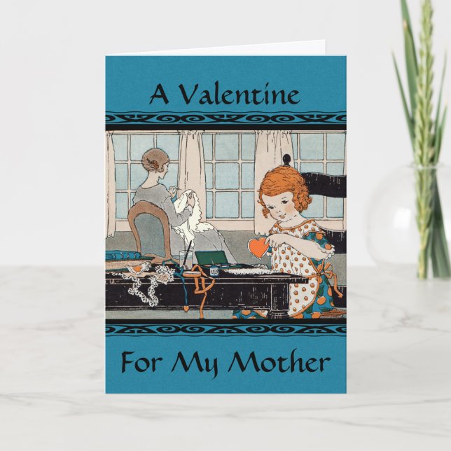 Tarjeta Festiva Vintage Child Chica Valentine para madre (Anverso)