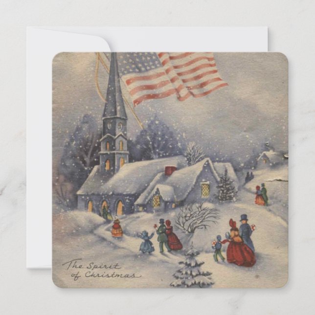 Tarjeta Festiva Vintage Christmas American Church (Anverso)
