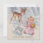 Tarjeta Festiva Vintage Christmas Angel Deer and Bunny<br><div class="desc">Vintage tarjeta navideña Angel Deer y Bunny Holiday Card.</div>