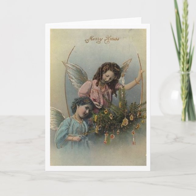 Tarjeta Festiva Vintage Christmas Angel Greeting Card (Anverso)