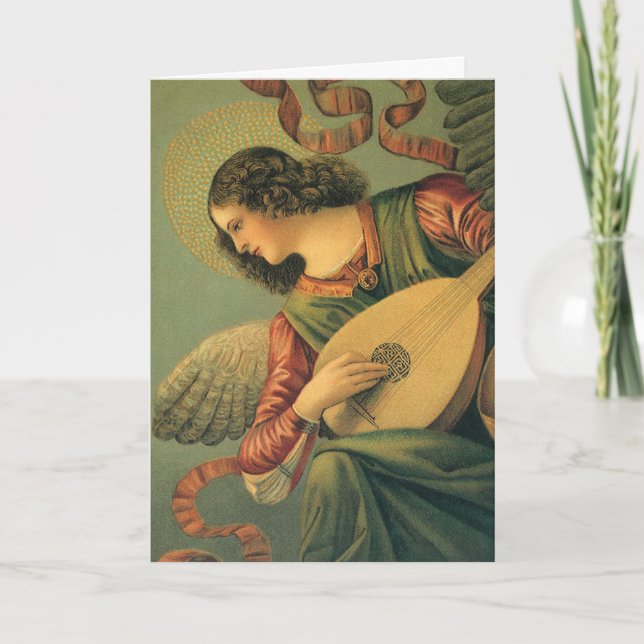 Tarjeta Festiva Vintage Christmas, Angel Musician Melozzo da Forli (Anverso)