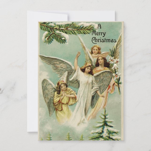 Tarjeta Festiva Vintage Christmas Angels (Anverso)