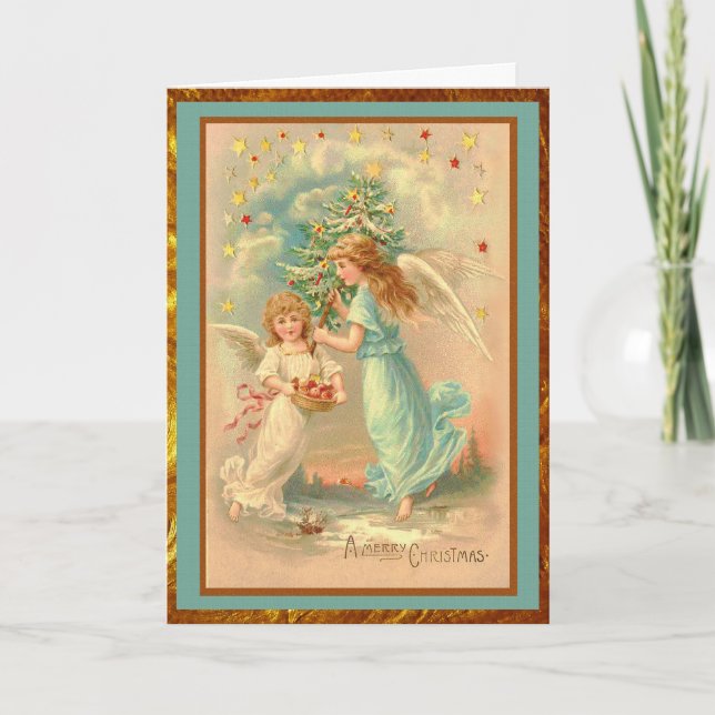 Tarjeta Festiva Vintage Christmas Angels (Anverso)