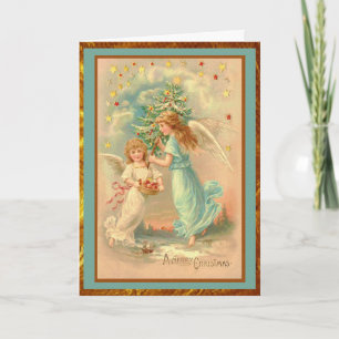 Tarjeta Festiva Vintage Christmas Angels