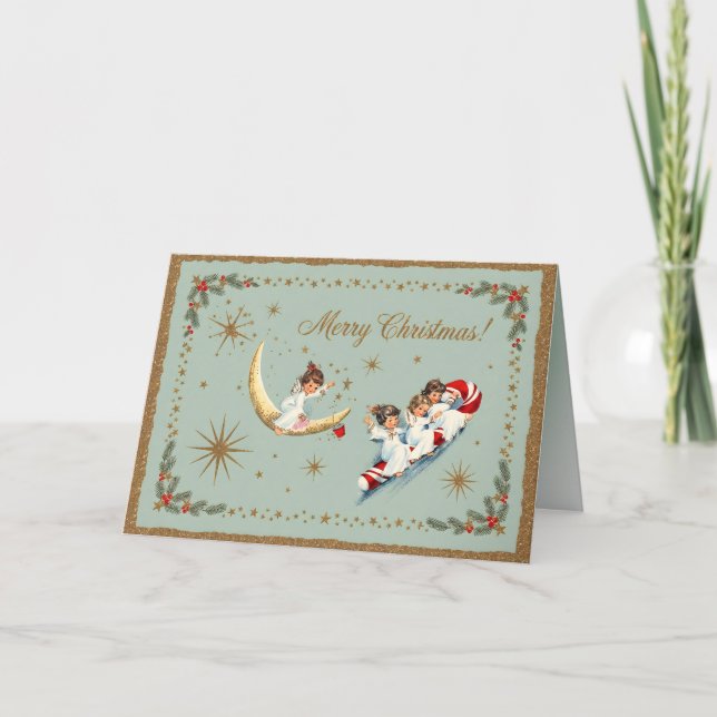 Tarjeta Festiva Vintage Christmas Angels   (Anverso)
