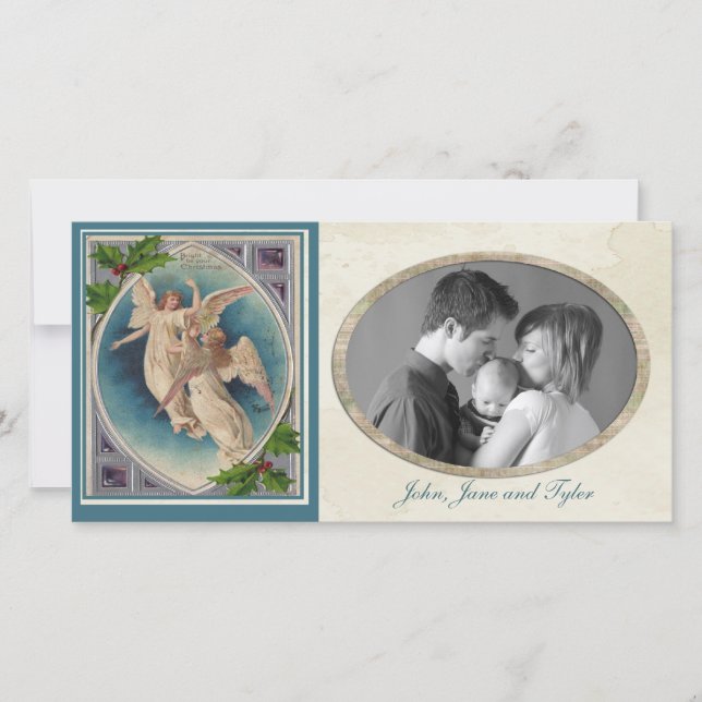 Tarjeta Festiva Vintage Christmas Angels (Anverso)