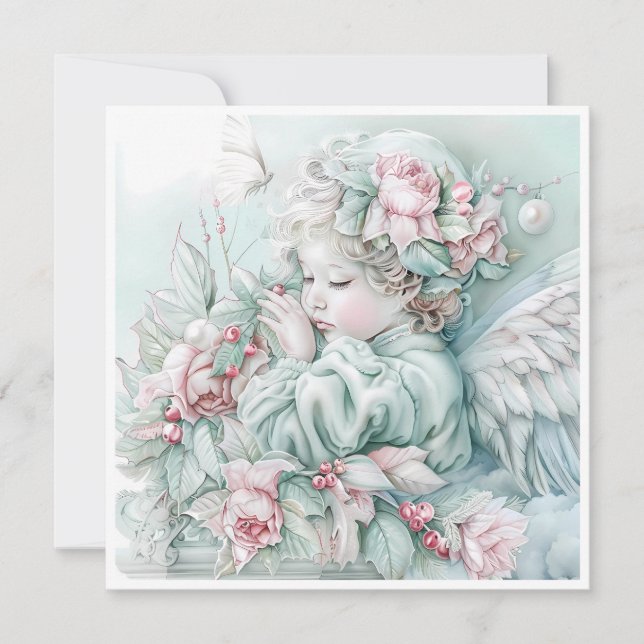 Tarjeta Festiva Vintage Christmas Baby Angel Pastel (Anverso)