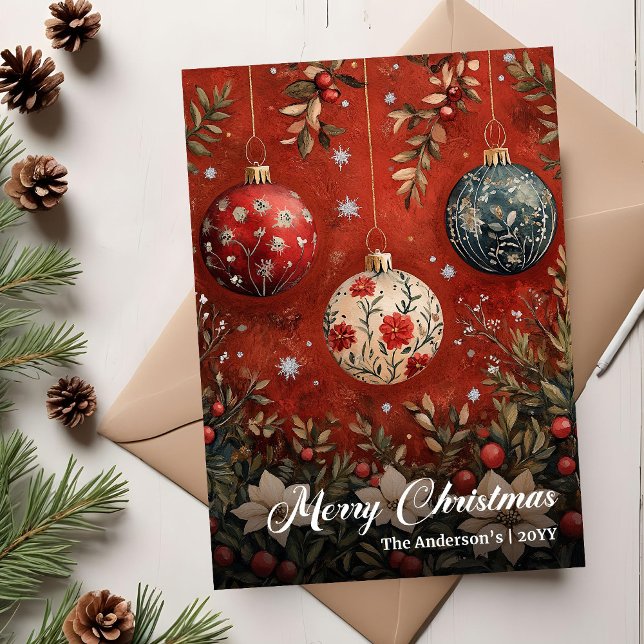 Tarjeta Festiva Vintage Christmas Baubles Elegant Greeting Card (Vintage Christmas Baubles Elegant Greeting Card)