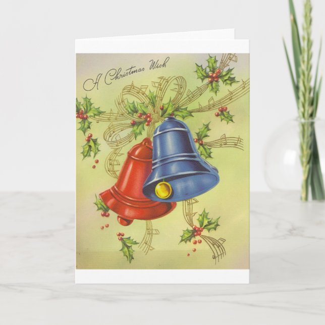 Tarjeta Festiva Vintage Christmas Bells Greeting Card (Anverso)