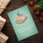 Tarjeta Festiva Vintage Christmas Bells Holiday Card<br><div class="desc">This elegant and vintage Christmas greeting card is perfect for the holiday season. It features hand-drawn illustrated Christmas bells, holly berries, ivy leaves, and vintage paper. The color scheme includes retro green, white, golden tan, red, and teal green. It's reminiscent of a better time and will be sure to invoke...</div>