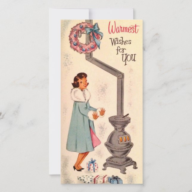 Tarjeta Festiva Vintage Christmas Black African American Chica (Anverso)