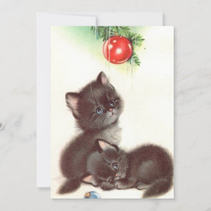 Tarjeta Festiva Vintage Christmas Black Cats Under Tree