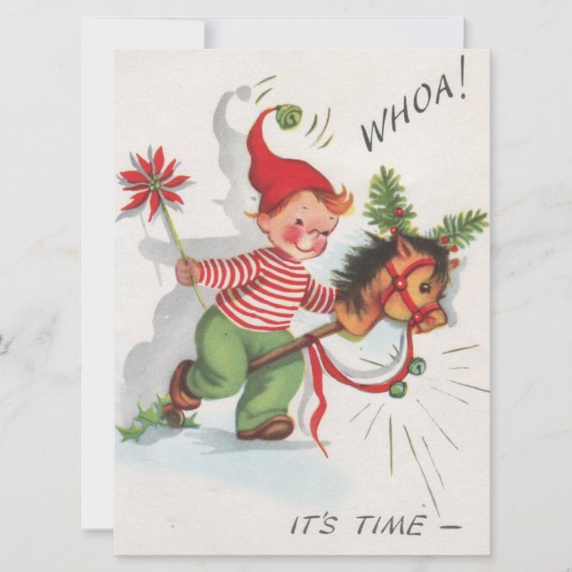Tarjeta Festiva Vintage Christmas Boy Emocionado (Anverso)