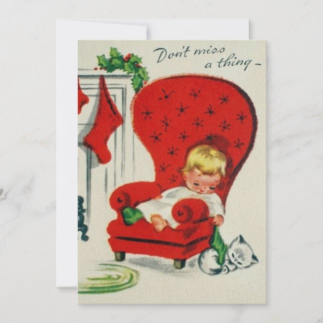 Tarjeta Festiva Vintage Christmas Boy Sleeping (Anverso)