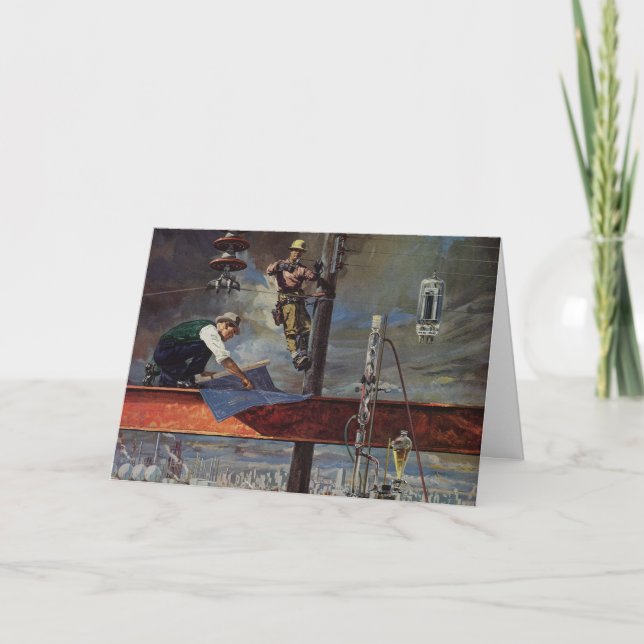 Tarjeta Festiva Vintage Christmas, Building Construction Business (Anverso)