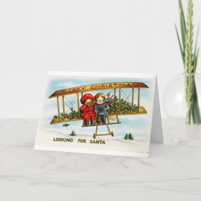 Tarjeta Festiva Vintage Christmas - Buscando a Santa, (Anverso)
