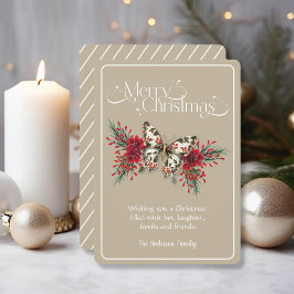 Tarjeta Festiva Vintage Christmas Butterfly Poinsettia