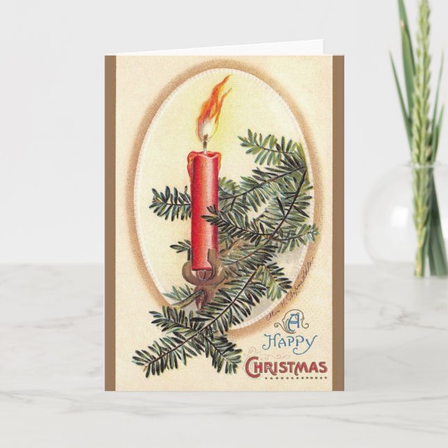 Tarjeta Festiva Vintage Christmas Candle Greet Card (Anverso)