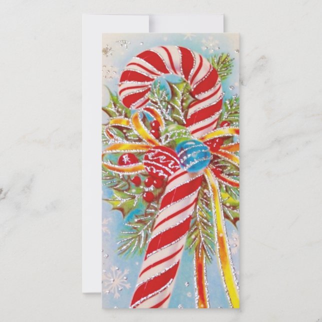 Tarjeta Festiva Vintage Christmas Candy Cane (Anverso)
