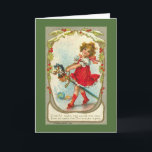Tarjeta Festiva Vintage Christmas Card<br><div class="desc">Encantador chica jugando en un Navidad de antaño.</div>