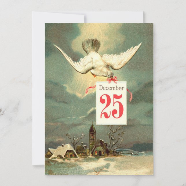 Tarjeta Festiva Vintage Christmas card bird December ilustracion (Anverso)
