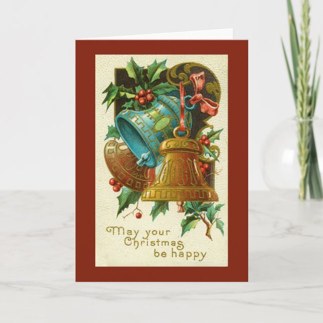 Tarjeta Festiva Vintage Christmas Card | campanas de navidades (Anverso)