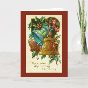 Tarjeta Festiva Vintage Christmas Card campanas de navidades