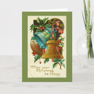 Tarjeta Festiva Vintage Christmas Card   campanas de navidades