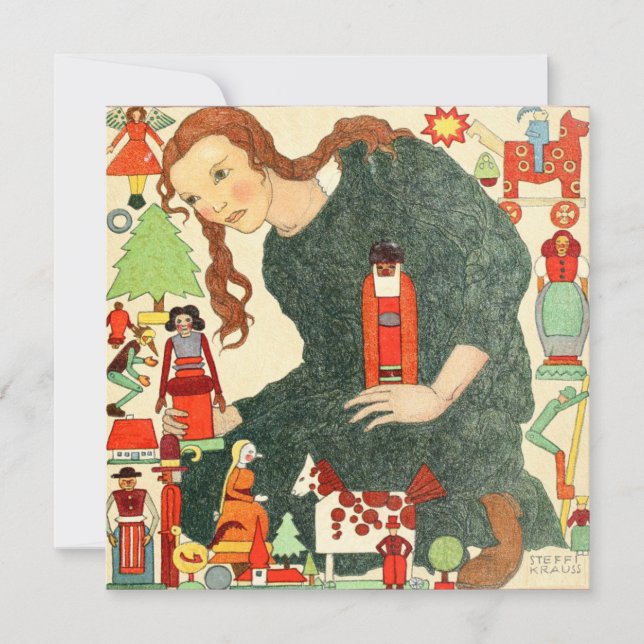 Tarjeta Festiva Vintage Christmas Card | Child with Toys (Anverso)